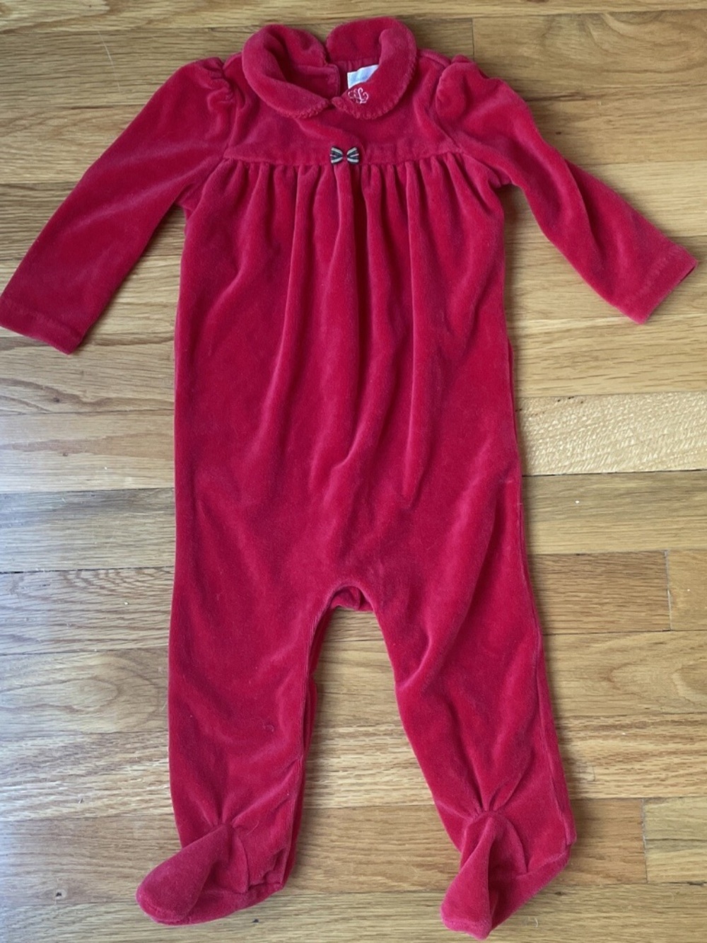 Ralph Lauren Red Velvet Christmas Footed Peter Pan Collar One Piece 9mo